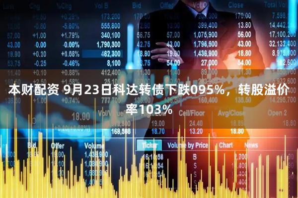本财配资 9月23日科达转债下跌095%，转股溢价率103%